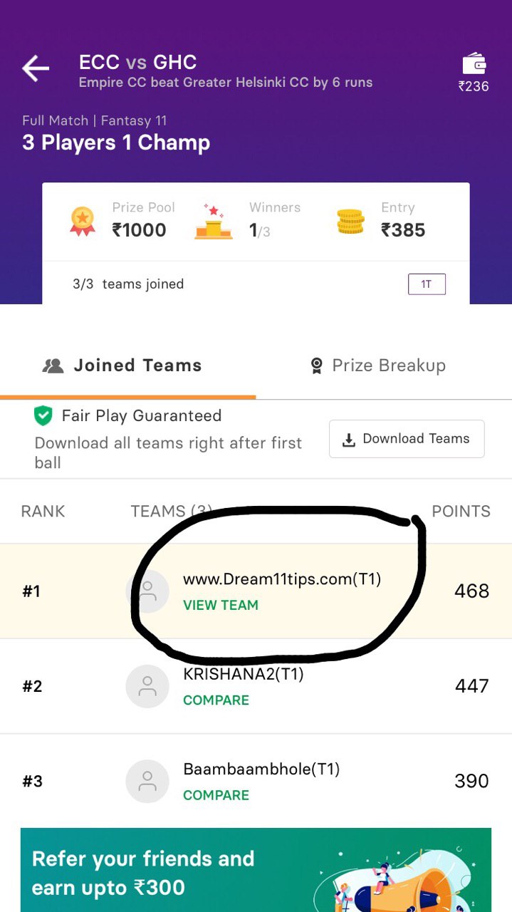dream11 paid teams